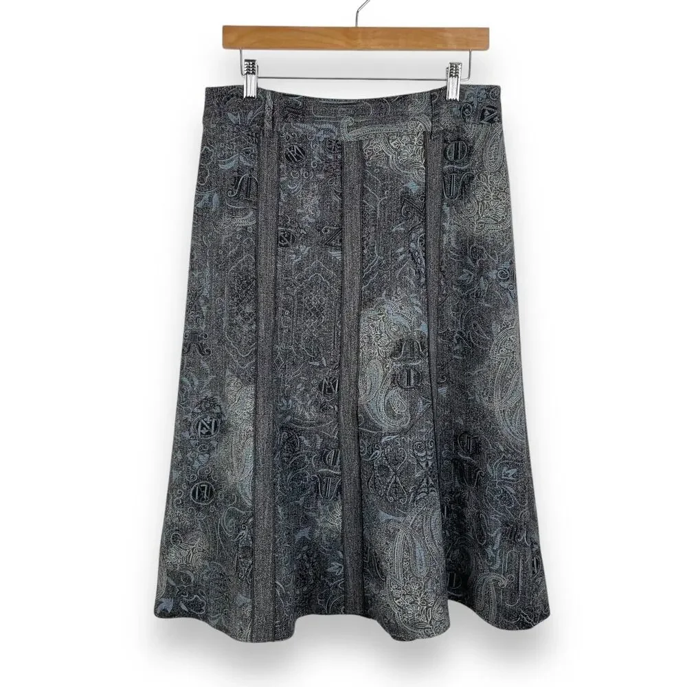 y2k VTG Simply French Skirt Size 6 Gray Blue Paisley Fairy Grunge Whimsigoth